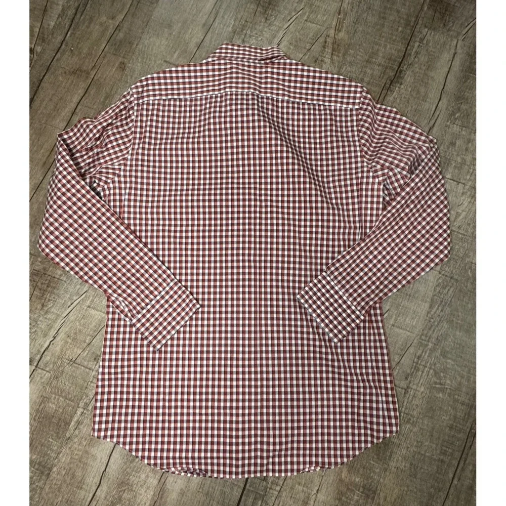 Banana Republic Mens Slim Fit Non-Iron Gingham Button Down Shirt Red Blue M 15.5